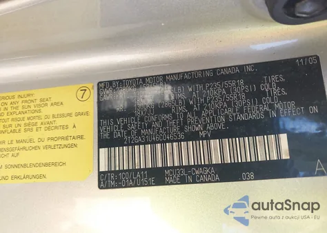 2006 Lexus Rx 330 z USA, uszkodzony, nr VIN 2T2GA31U46C046536